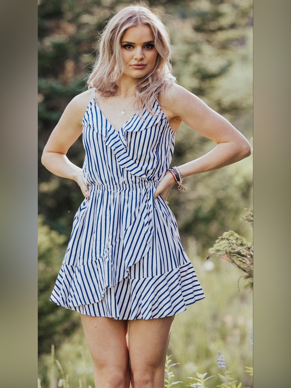 Express Blue and White Striped Ruffle Mini Dress, Sz-XL